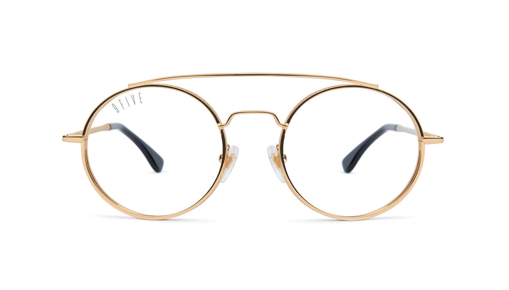 9FIVE 50-50 24K Gold Round Clear Lens Glasses