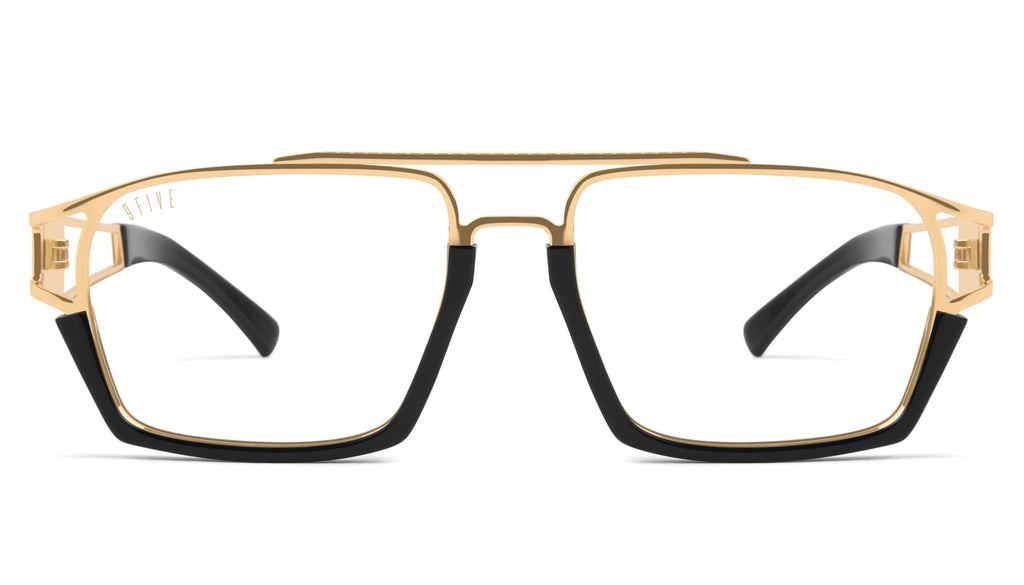 9FIVE Kingpin Black & 24k Gold XL Clear Lens Glasses