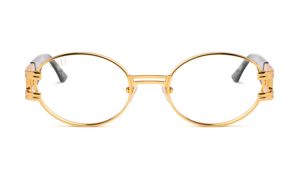 9FIVE St. James Black Marble & 24K Gold Clear Lens Glasses